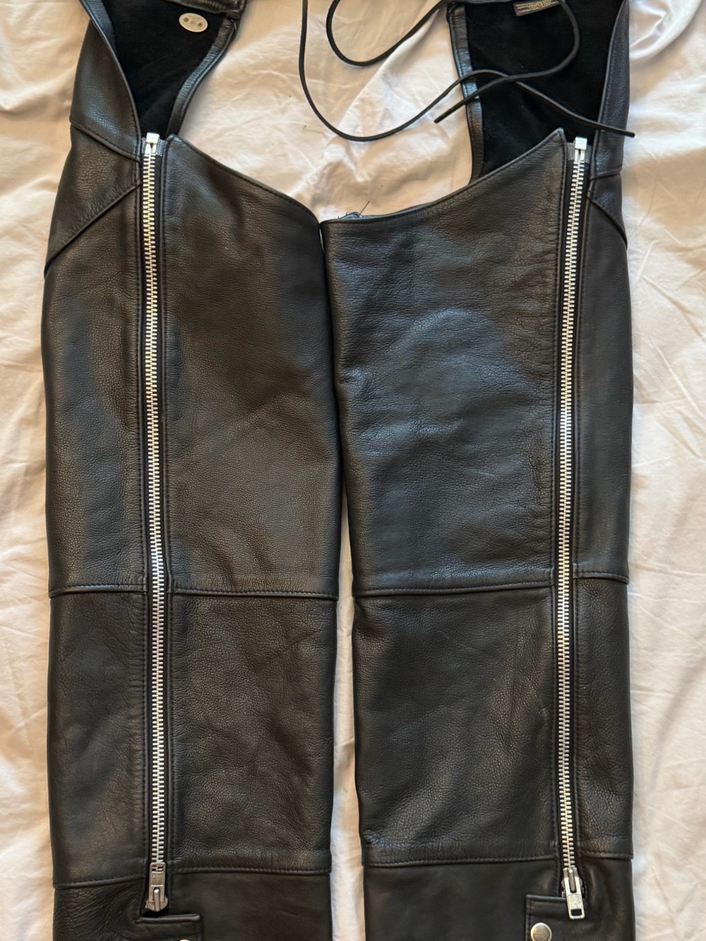Harley-Davidson Black Leather Chaps with Silver Zippers